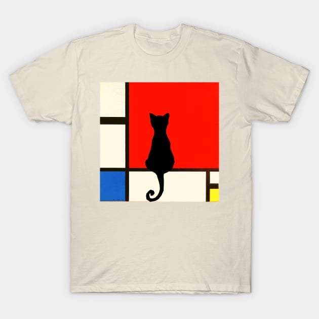 Black cat in a Mondrian painting T-Shirt by Kataclysma